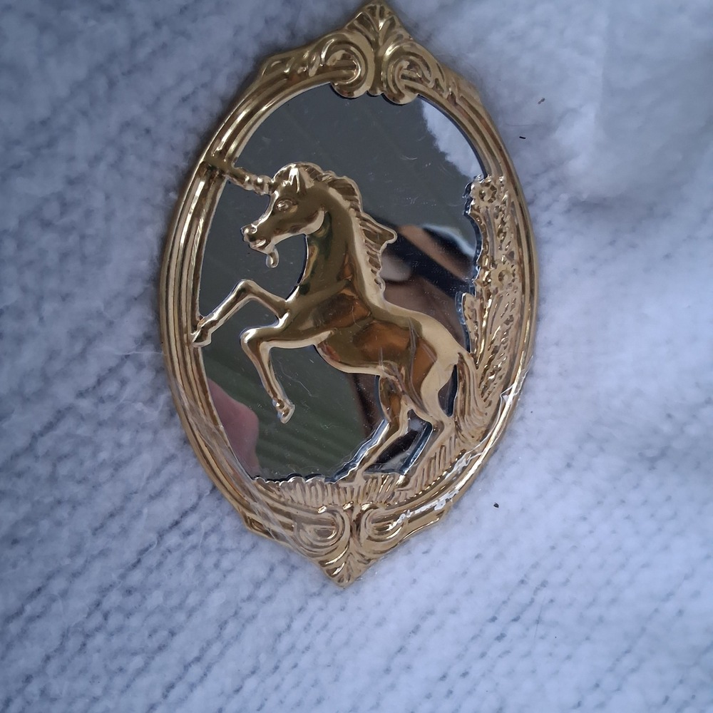 Vintage Gold Unicorn Oval Wall Mirror Ornate Hollywood Regency Fantasy Decor 7in